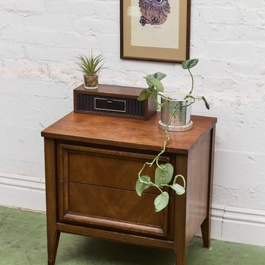Walnut Double Drawer Vintage Nightstand