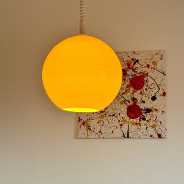 Midcentury Modern Yellow Glass Pendant Light / Vintage Opaline Ceiling Lighting / Retro Fixture / Dining Room Light / Yugoslavia / 1970s 