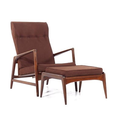 Kofod Larsen for Selig Mid Century Danish Walnut High Back Lounge Chair and Ottoman - mcm 