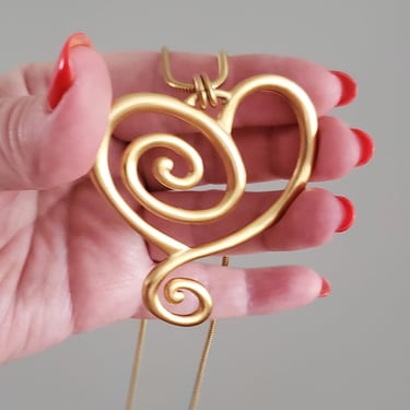 1980s Anne Klein Long Necklace with Swirl Heart Pendant - Vintage Fashion - 80s Jewelry 
