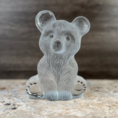 Vintage Viking Satin Crystal Teddy Bear Figurine / Paper Weight / Bookend, Circa 1979 
