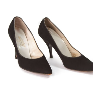 1950s High Heels // Black Suede Pointed Toe High Heels by House of Pierre 