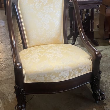 Yellow Floral Print Chair w Claw Feet