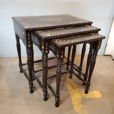Set of Black and White Inlaid Nesting Tables
