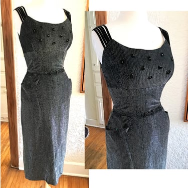 Killer Vintage 1950s Black Lurex Cocktail Party Dress Size -Small/Medium 
