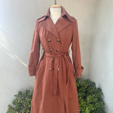 Vintage 70s rust brown Trench raincoat with zipper liner Sz S/M 