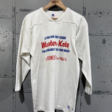 Vintage 80s Russell football Style tshirt white  Master kote graphic tshirt 3/4 sleeve Sherman Willians paint company promo 