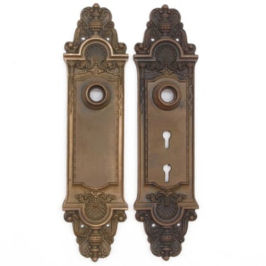 Pair of 10.625 in. Victorian Bronze Entry Door Back Plates