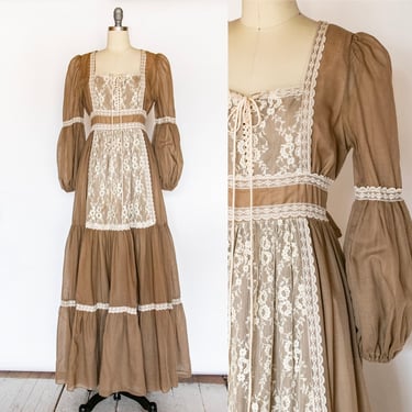 1970s Gunne Sax Dress Cotton Maxi M 