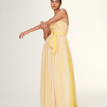 Silk Chiffon Pale Yellow Couture Gown