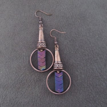 Copper and multicolor arrow geometric earrings 