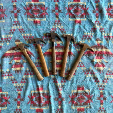 Vintage lot of 5 Wood Handled Claw Hammers Rustic Tool Decor 