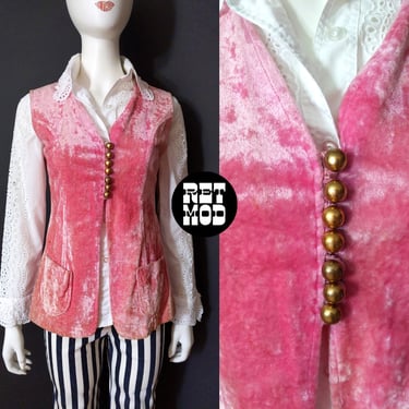 AMAZING Vintage 70s Pink Crushed Velvet Waistcoat Vest 