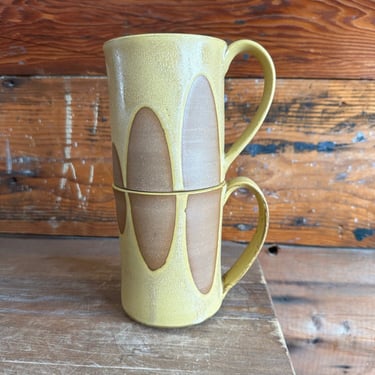 Best Friend Mug Set - Yellow on Brown Geometrics 