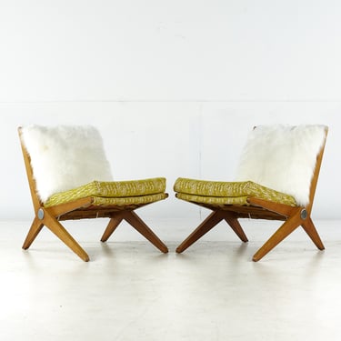 Pierre Jeanneret for Knoll Mid Century Scissor Lounge Chairs - Pair - mcm 