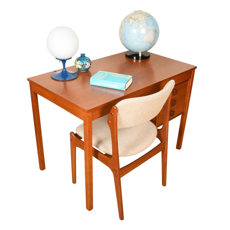 Slim Danish Modern Teak Three-Drawer Writing Desk