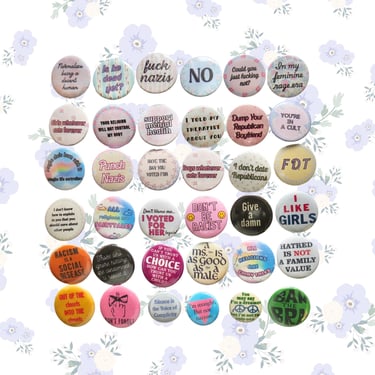 Feminist Pinback Buttons -  Coquette Girly Feminine Social Justice Themes - Vintage Style Retro Pins Button - 1