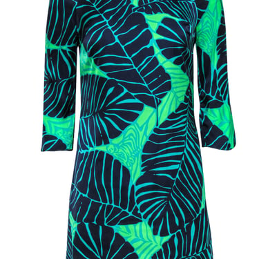 Lilly Pulitzer - Navy & Green Leaf Print Shift Dress Sz 0