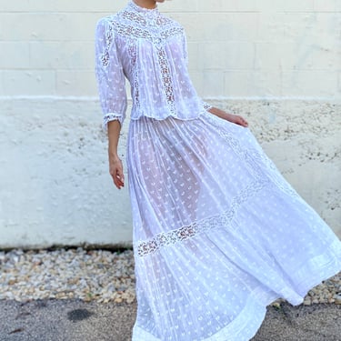 Garden Party White Edwardian Lace Top + Skirt