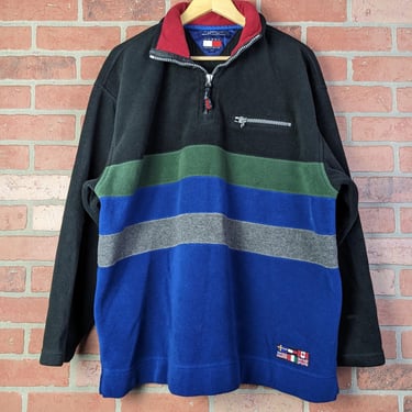 Vintage 90s Tommy Hilfiger ORIGINAL Colorblocked Fleece 1/4 Zip Up - Extra Large 