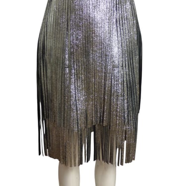 DROME- NWT Silver Metallic Fringe Leather Skirt, Size 6