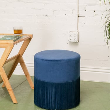 Blue Velvet Stool with Fringe