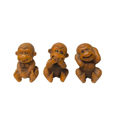 Chinese 3 Pieces Wood Carved Mini Monkey Figures ws2366E 