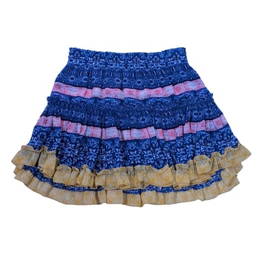 MISA Los Angeles - Blue, Pink, & Yellow Paisley Print Ruffled Mini Skirt Sz S