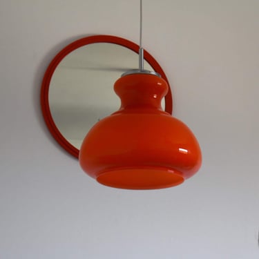 Orange Glass Vintage Pendant Lamp / Mid-Century Ceiling Light / Retro Home Decor /  Kitchen Lighting /  Opaline Glass / 1970s 