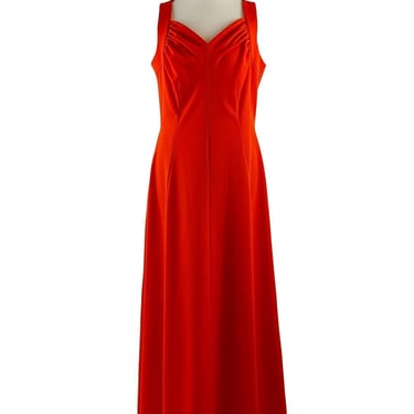 Jeannie Jersey 1960s Tomato Red Maxi Dress - British Vintage - Size M 