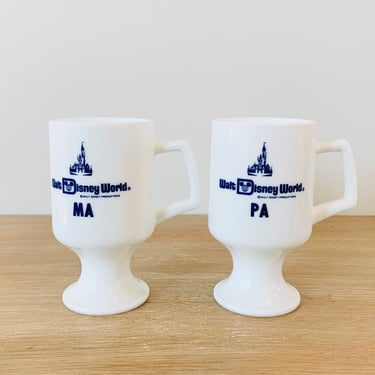 Vintage Walt Disney World Milk Glass Pedestal Mugs - Set of 2 Ma and Pa 