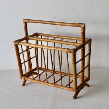 1970s Chinoiserie Bamboo Magazine Book Rack Vintage Mid Century 