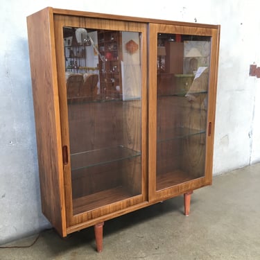Danish Modern Rosewood and Glass Bookcase Cabinet
