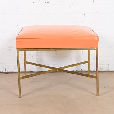 Paul McCobb for Directional X-Base Brass and Upholstered Stool or Ottoman, 1950s