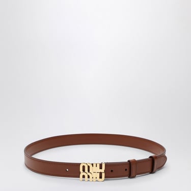 Miu Miu Tobacco Leather Belt With Logo Women