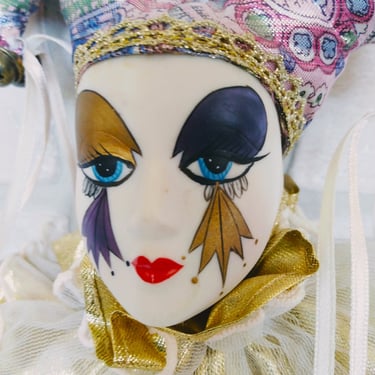 VINTAGE Harlequin Doll,  Porcelain, Porcelain Collectible Doll, Gift 