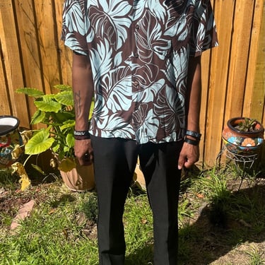 Blue and Brown shirt, Blue and Brown Hawaiian Shirt, Vintate Hawaiian Shirt, Vintage menswear 