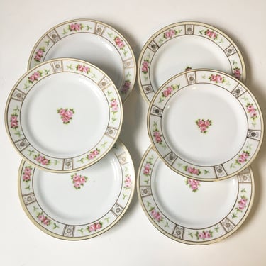 Nippon roses luncheon or salad plates - set of 6 - blue rising sun mark 