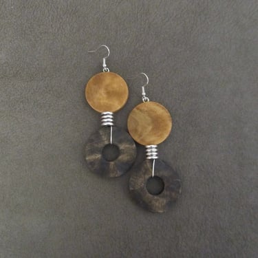 Large wooden earrings, bold statement earrings, Afrocentric jewelry, African earrings, geometric earrings, huge mid century modern earrings 