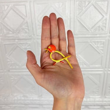 Vintage 60s Mod Orange and Yellow Bird Chick Pin Brooch Signed ART Arthur Pepper 