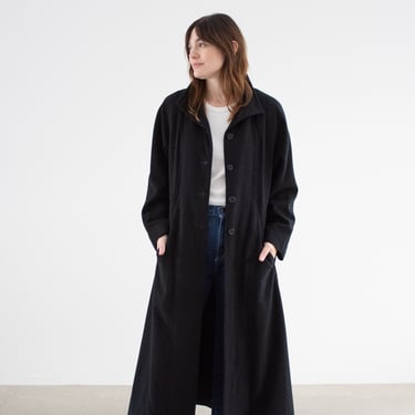 Vintage Black Cashmere Coat | Long Winter Duster Trench | S | 