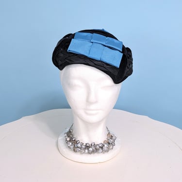 Vintage 1950s Black Velvet Cocktail Hat, Elegant Vintage 50s Tilt Half Hat 