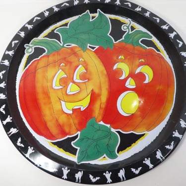 Vintage Tin Jack O'Lantern Tray - Halloween Serving Tray 