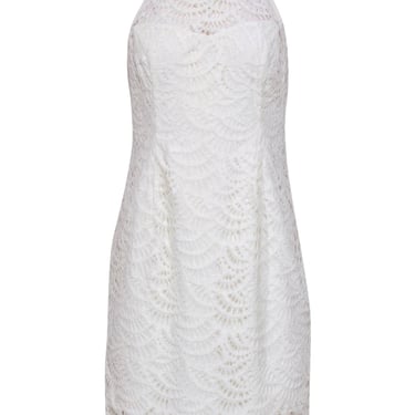 Lilly Pulitzer - White Lace Sleeveless “Kenna” Sheath Dress w/ Illusion Neckline Sz 4
