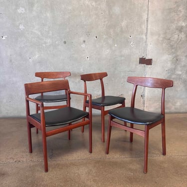 Set of 4 Danish Modern Bruno Hansen Chairs in Neughahyde, Henning Kaernulf Made in Denark