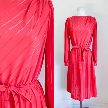Vintage 1980s Red Striped Day Dress / M 