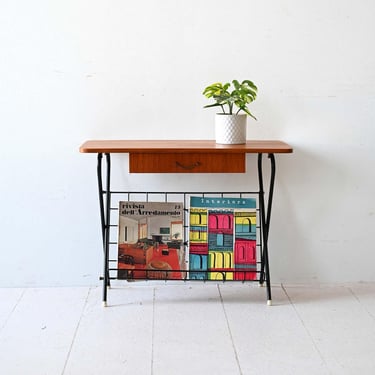 1960s Scandinavian Teak Nightstand by Fredriksson – Metal Frame with Drawer, Mid-Century Modern Table 