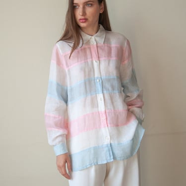 6889t / escada pastel striped linen blouse 
