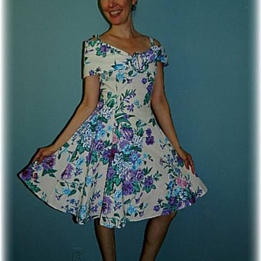 Vintage 1950’s Style Lavender & Blue Swing Dress 