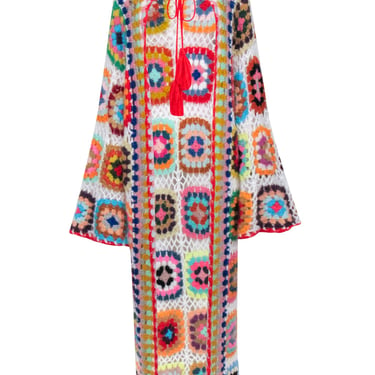 Saachi - Rainbow Square Crochet Hooded Kimono One Size